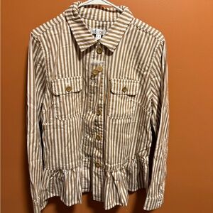 Denim&Co Brown Striped Button Down Shirt